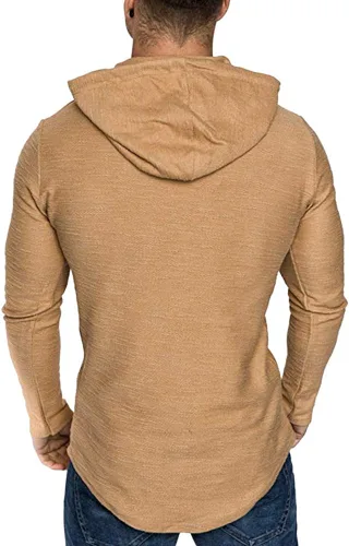 Vista 6 de Moderna sudadera deportiva de vellón con capucha, para hombres, jersey de lana unicolor sin botones.