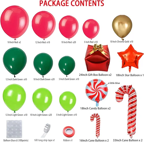 Vista 2 de Kit de arco de guirnalda de globos de Navidad de 144 piezas con globos de Navidad, rojo, dorado, verde fresco y verde oscuro, globos de caramelo