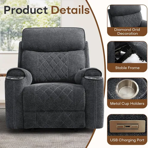 Vista 4 de HAOMARKETS Silla reclinable eléctrica para adultos con puerto USB, sofás reclinables eléctricos de tela suave con portavasos de metal, sillas