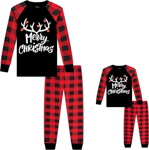 Vista 4 de Babyroom Pijamas a juego para niñas, pijamas de muñeca para niños pequeños, ropa de dormir de algodón para Navidad