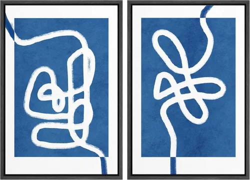 Vista 107 de SIGNWIN Lienzo enmarcado para pared, juego de arte de collage de ondas en espiral de mediados de siglo, formas abstractas, acogedor, neutro