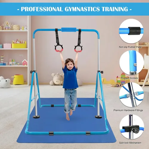 Vista 6 de Gymnastics Bar for Kids,Folding Gymnastic Training Kip Bar with Rings,Gymnastics Equipment for Kids,5-Level Adjustable Height Fitness Equipment for