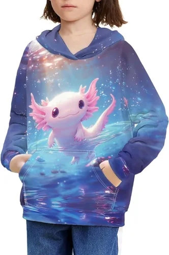 Vista 24 de Ystardream - Sudaderas para niñas adolescentes con bolsillo, sudaderas de manga larga para niños 0 Lindo Axolotl Rosa