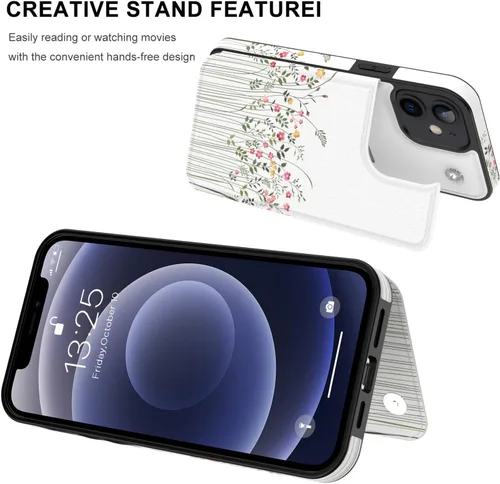 Vista 4 de bemal Funda tipo cartera para iPhone 12, iPhone 12 Pro, con función atril de cuero con diseño de moda para mujeres y niñas, ranuras para tarjetas