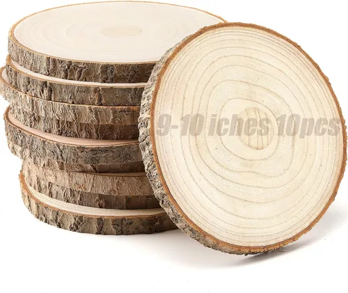 Vista 8 de 10 piezas de rodajas de madera para centros de mesa de 5.5-6.5 pulgadas, círculos de madera para decoración de mesas, círculos de madera rústica