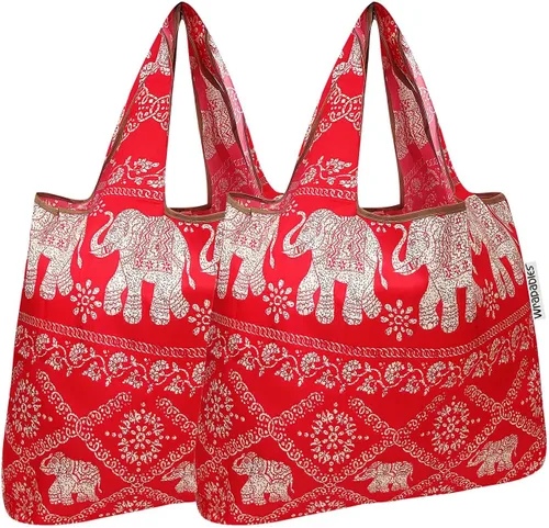 Vista 26 de allydrew Bolsa plegable de nailon para comestibles reutilizable (Set de 2), Ballenas Azules