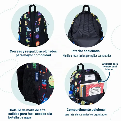 Vista 4 de Wildkin - Mochila de 15 pulgadas para niños, monstruos
