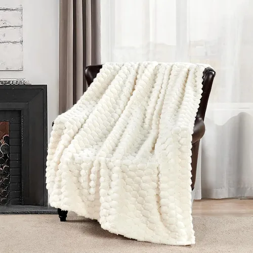 Vista 11 de Manta blanca de piel sintética gruesa de lujo, 750 GSM, manta mullida de felpa suave y cálida de 50 x 60 pulgadas, manta reversible de doble capa