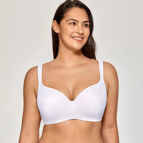 Vista 6 de DELIMIRA Brasier tipo balconette para mujer, cobertura completa, talla grande, con varillas, espalda suave, sin costuras