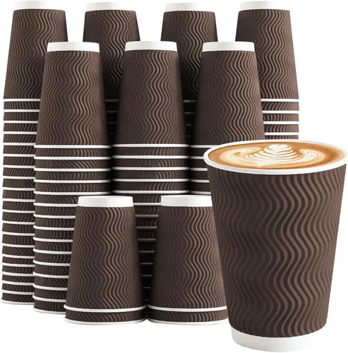 Vista 16 de Clawsoff - Paquete de 90 tazas de café de papel desechables de 16 onzas Marrón