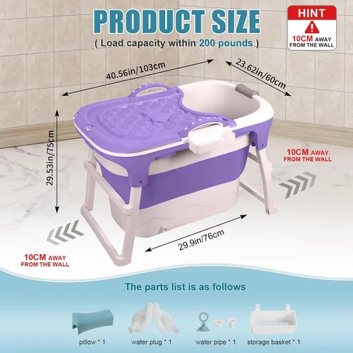 Vista 9 de Foldable Portable Soaking Tub, Collapsible Bathtub with Thermal Cover Purple