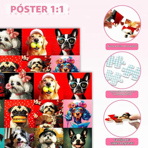 Vista 3 de Rompecabezas de 100 piezas de perros divertidos multicolor, rompecabezas de piezas grandes para niños de 4 a 6, 6 a 8, 8 a 10 años, rompecabezas