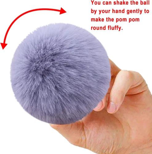 Vista 4 de BQTQ 20 pompones de piel sintética para manualidades, pompón esponjoso con lazo elástico para sombreros, llaveros, bufandas, guantes, bolsas