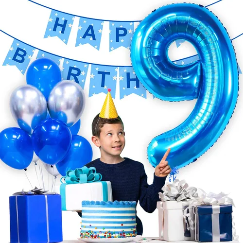 Vista 3 de KatchOn, Globo azul del número 9 de 50 pulgadas Globos azules del número 9 para cumpleaños Globos de 9º cumpleaños para decoraciones
