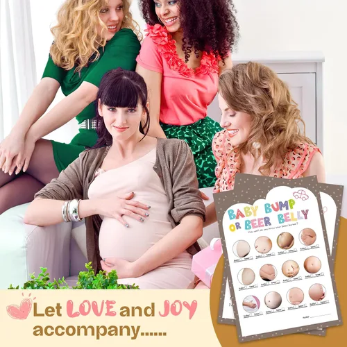 Vista 6 de OLOUTAB Juegos de Baby Shower para Niño o Niña - Juego de Vientre de Cerveza o Barriga de Bebé (50 Tarjetas), De Género Neutral, Papel Grueso