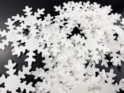 Vista 3 de Copos de nieve comestibles de Navidad, decoración de cupcakes blancos con caja de plástico, paquete para Navidad, fiesta temática congelada