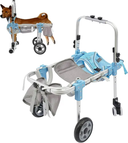 Vista 11 de Silla de ruedas ajustable para patas traseras, cochecito de perro de 4 ruedas con asa, silla de ruedas ligera para mascotas discapacitadas, patas