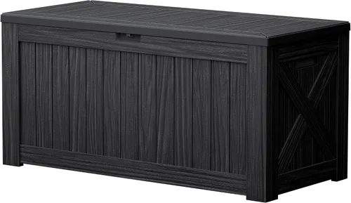 Vista 12 de Devoko Caja de cubierta de 100 galones, caja de almacenamiento impermeable al aire libre con cojín (negro)