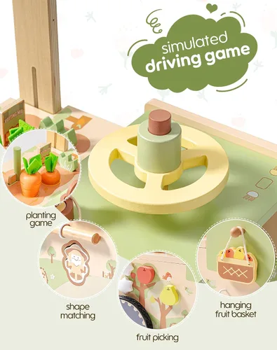 Vista 6 de ROBOTIME Juguete de madera para niños pequeños, andador de empuje para bebés con ruedas, centro de actividades con temática de granja para niñas