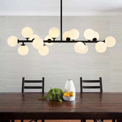 Vista 5 de KCO Lighting Farmhouse - Lámpara de araña de comedor con globo lineal, lámpara de cristal de leche negra, 16 luces Sputnik, lámpara colgante moderna