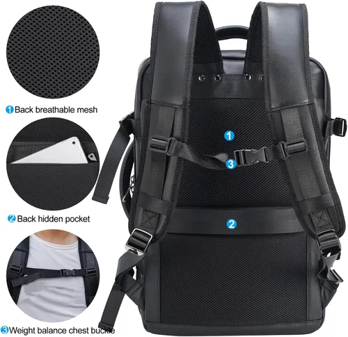 Vista 2 de Masa Kawa Mochila de cuero para laptop de 15.6 pulgadas para hombres expandible 36L viaje de negocios mochila Daypack Weekender Bag