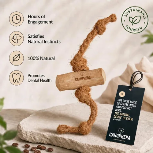 Vista 9 de Canophera Juguete masticable de madera y coco para perros para dientes y encías saludables, tamaño pequeño, todas las razas de perros
