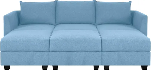 Vista 4 de Naomi Home Elizabeth - Sofá modular modular con lino otomano, sofá de 6 plazas con asiento de almacenamiento, sofá modular convertible para sala