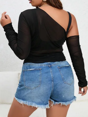 Vista 5 de RED DOT BOUTIQUE 650 - Body de manga larga con diamantes de imitación de malla transparente transparente de talla grande