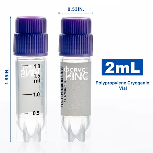Vista 2 de 0.1 fl oz 25 piezas crioviales plásticos, frascos de laboratorio de rosca externa con tapas azules, tubos de laboratorio con código de barras lateral