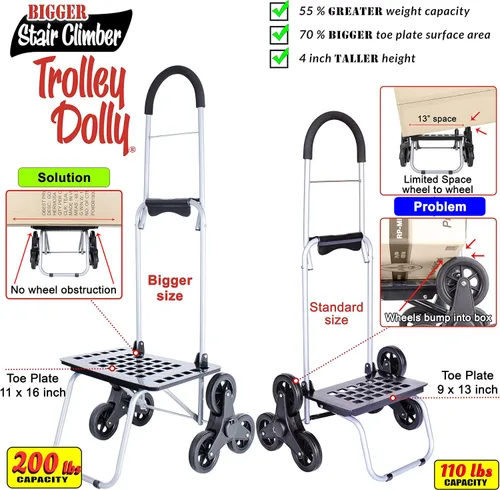 Vista 2 de dbest products - Carro de compras más grande para escaleras Trolley Dolly, plegable para compras de comestibles, color negro, apto