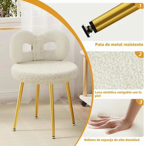 Vista 7 de ROOMTEC Silla de tocador giratoria con respaldo, silla de escritorio tapizada para niñas, tocador moderno para dormitorio, sala de estar