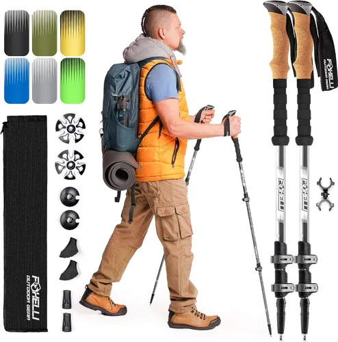 Vista 11 de Foxelli Bastones de trekking – Bastones de trekking plegables ligeros para hombres y mujeres, equilibrio perfecto y apoyo para personas mayores