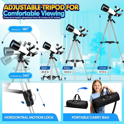 Vista 5 de Telescopio de 2.756 in para niños y adultos principiantes