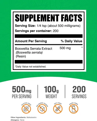 Vista 2 de BulkSupplements.com Extracto en Polvo de Boswellia Serrata - Suplemento de Boswellia, de Resina de Incienso - Vegano y Sin Gluten, 500mg por