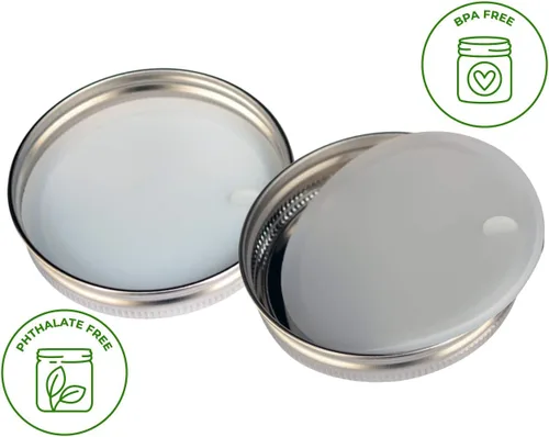 Vista 3 de Insertos de tapa de sellado de silicona platino a prueba de fugas para tarros Mason (paquete de 10, boca ancha)