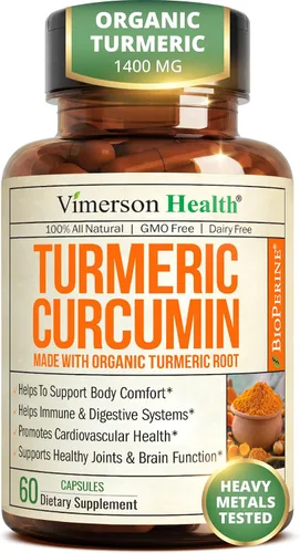 Vista 11 de Suplemento de curcumina de cúrcuma con extracto de pimienta negra, cúrcuma orgánica de alta potencia, 1200 mg y 95% curcuminoides para la salud