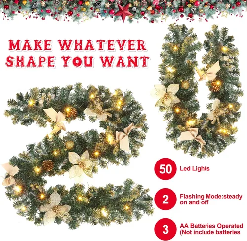 Vista 4 de Ceenna 2 guirnaldas de Navidad de 6 pies con luces, guirnalda artificial preiluminada de Navidad con bayas de pino, decoración de chimenea