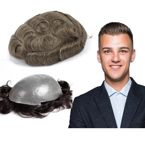 Vista 37 de GEXWORLDWIDE GEX 62 colores tupé para hombres 0.002 in piel ultra fina V-loop 8x10 pulgadas cabello humano conjunto gris densidad densidad densidad