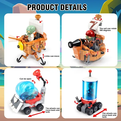 Vista 3 de Maikerry Juego de 4 unidades de plantas y zombis pequeños modelos de montaje vs juguetes de montaje para niños y niñas, grandes regalos para niños