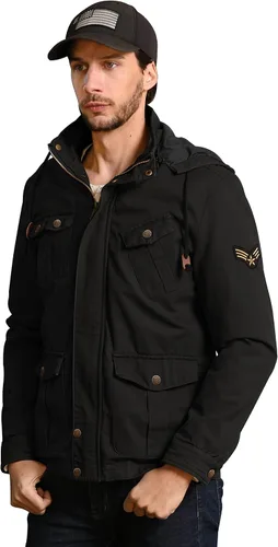 Vista 4 de WenVen Chaqueta casual de algodón de lona con capucha para hombre
