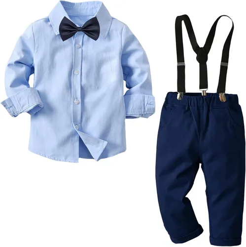 Vista 5 de Madonmay Conjunto formal de camisa con botones y tirantes para bebé 12-7 años
