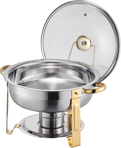 Vista 4 de VEVOR Juego de bufé de calentador de comida, 5 cuartos de galón, paquete de 4, de acero inoxidable con 4 bandejas de tamaño completo, servidor