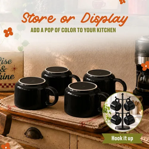 Vista 5 de Omniware Teaz Cafe - Taza jumbo de 24 onzas, color negro, juego de 4