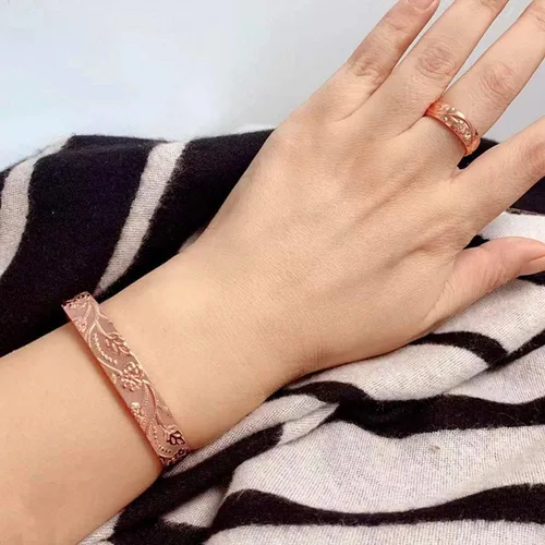 Vista 6 de LONGRN - Anillo magnético de cobre puro y pulsera de tamaño ajustable para mujer Cobre