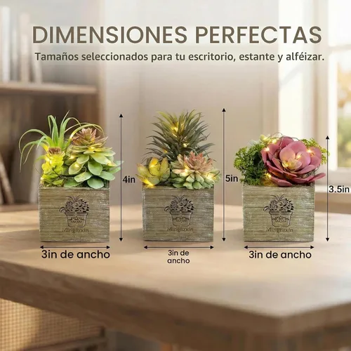 Vista 4 de Plantas artificiales de interior con luces LED, pequeñas plantas Niebla matutina