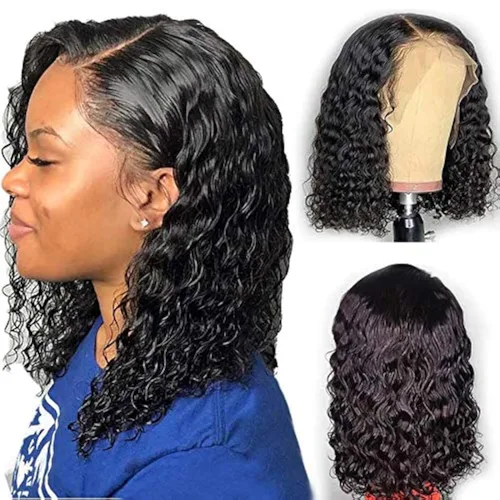 Vista 14 de Pelucas de cabello humano rizado rizado de 13 x 4 pulgadas con encaje frontal de oreja a oreja para mujeres, 1B, 8 pulgadas, corto, sin pegamento