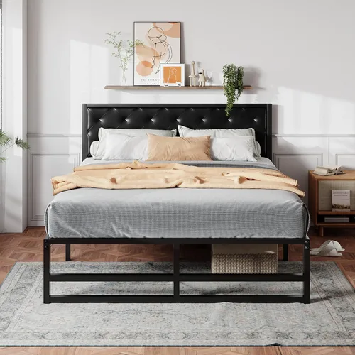 Vista 9 de MUTICOR Base de cama matrimonial de plataforma de metal de 14 pulgadas con fuerte soporte de listones de acero, suficiente espacio