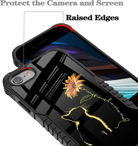 Vista 4 de Funda para iPhone SE 2022/2020/7/8 para mujeres y niñas, diseño de girasol de gato amarillo, a prueba de golpes, antiarañazos, caídas, funda