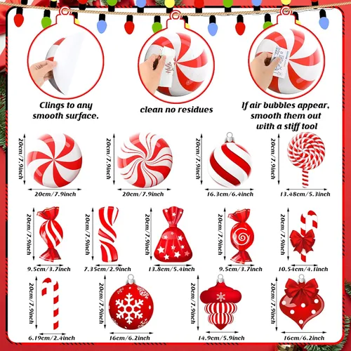 Vista 2 de Yulejo 65 calcomanías de Navidad para el suelo, calcomanías de pared de menta, calcomanías de bastón de caramelo, decoraciones de piruletas grandes
