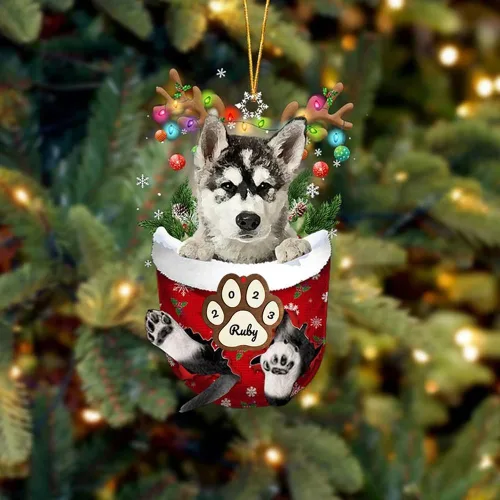 Vista 100 de Adornos personalizados de Pug cervatillo – Decoración personalizada para árbol de Navidad con patas de bolsillo de nieve